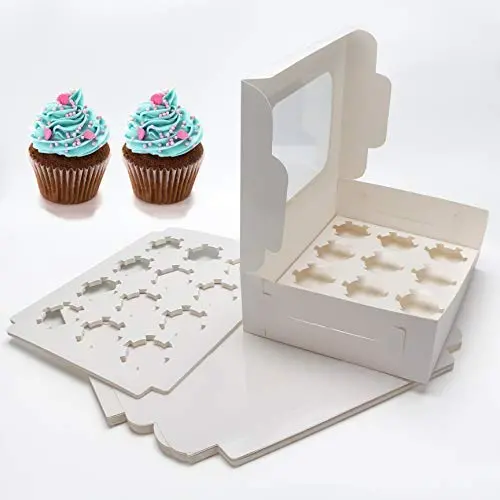 15 pack Cupcake Boxes,Eusoar Disposable Bakery Paper Cupcake Boxes Carrier,Mini Cupcake packaging carton boxes with Insert and Display Window,Thick Sturdy Cake Storage Boxes Holding 12 pcs cupcakes