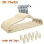 GEMITTO Velvet Suit Hangers, 30Pcs Nonslip Clothes Hanger with Extra 10 Clips, Ultra Thin Heavy Duty & Durable Hangers, 360° Swivel Hook, Closet Space-Saving for Coats Pants Dress Jackets (Beige)