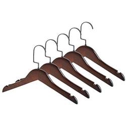 Clothes Hangers,Set of 40, Solid Wood Coat Hangers Round Trouser Bar and Shoulder Notches with Space Saving Non-Slip Groove for Suits,Skirts,Shirts,Dark Walnut