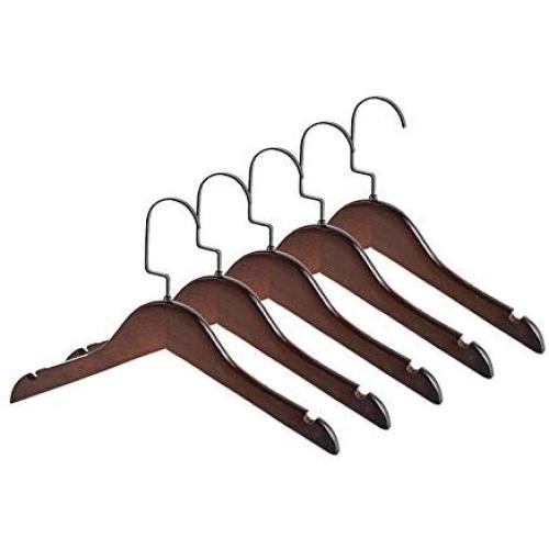 Clothes Hangers,Set of 40, Solid Wood Coat Hangers Round Trouser Bar and Shoulder Notches with Space Saving Non-Slip Groove for Suits,Skirts,Shirts,Dark Walnut