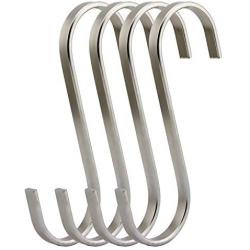 RuiLing Premium 4-Pack Size Extra Large Brushed Stainless Flat S Hooks Kitchen Pot Pan Hanger Clothes Storage Rack, XXL, Metal