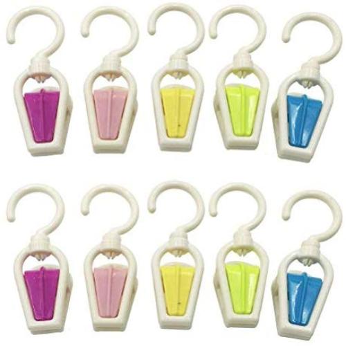 YTJSFH Plastic Fashion Color Collection Swivel Laundry Hooks Clothes Pins Hanging Clips Hanger for Travel and Home Random Color (10 Sets)