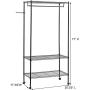 Bonnlo Sturdy Rolling Shelving Garment Rack with 1 Hanger 3 Adjustable Shelves 1 Side Hanger Clothes Rack for Closet Organizer Movable Wardrobe 35.4" L x 17.7" W x 71&quotH - Black