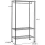 Bonnlo Sturdy Rolling Shelving Garment Rack with 1 Hanger 3 Adjustable Shelves 1 Side Hanger Clothes Rack for Closet Organizer Movable Wardrobe 35.4" L x 17.7" W x 71&quotH - Black
