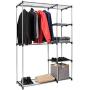 Tangkula Closet Double Rod Freestanding Heavy Duty Steel Frame Multi-Shelves Organizer Garment Rack Portable Clothes Hanger Storage Rack Home Washroom Storage Organizer