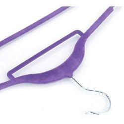 10pcs 45 * 0.5 * 24.5 Plastic Clothes Hangers Porable Purple Flocking with Rail