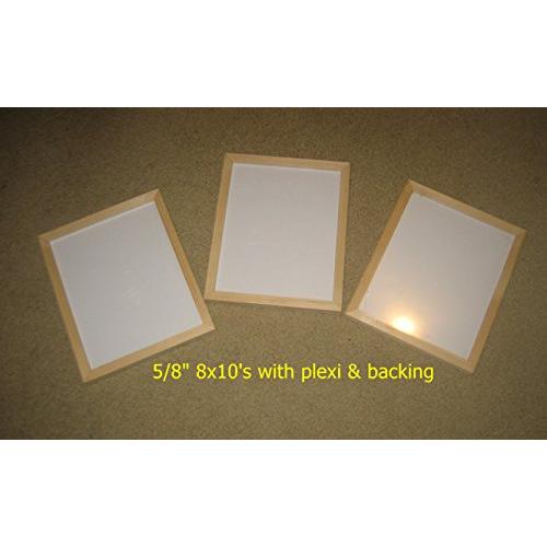 Unfinished wood 8x10 picture frames lot of 3 - includes plexi, backing, & hanger