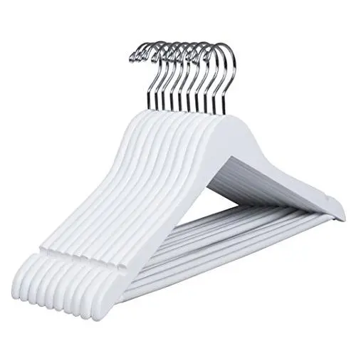 Amber Home Gugertree Solid Wooden Hangers Wood Suit Coat Hanger, White Color Smooth Finished with Non-Slip Bar (10) Amber Home Gugertree Solid Wooden Hangers Wood Suit Coat Hanger, White Color Smooth Finished with Non-Slip Bar (10)