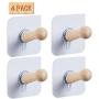 Aikmi Self Adhesive Wall Hooks - Heavy Duty Bath Hooks Super Waterproof Oilproof Fit Bathroom Kitchen Nail Free Reusable Seamless Sticky Hanger Wooden Wall Mounted Hanging Hook (Burlywood, 4 Pack)