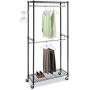 Hommoo Clothes Hanger Garment Rack Adjustable Metal Garment Rack Double Rod Rolling Closet Organizer Shelf with Lockable Wheels,Black