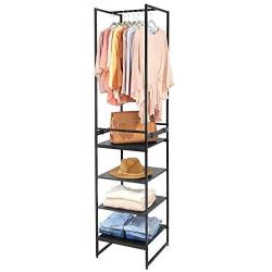 mDesign Modular Closet Organizer System, Vertical Storage Unit - Sturdy Steel Frame, Wood Shelves and Garment Rack for Bedroom, Hallway, Entryway, Closets, Set of 2 - Charcoal Gray/Black