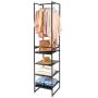 mDesign Modular Closet Organizer System, Vertical Storage Unit - Sturdy Steel Frame, Wood Shelves and Garment Rack for Bedroom, Hallway, Entryway, Closets, Set of 2 - Charcoal Gray/Black