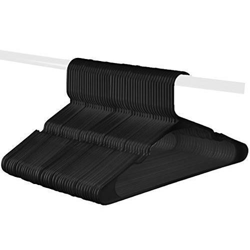 Black Standard Plastic Hangers, Notched, Set of 48 Durable and Slim, Notched, Made in The USA (Black, 48 Pack)