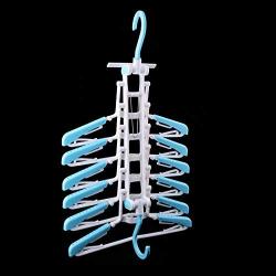 uxcell Plastic Home Wardrobe Foldable Multifunction 6 Hangers Clothes Towel Hanging Tool Blue