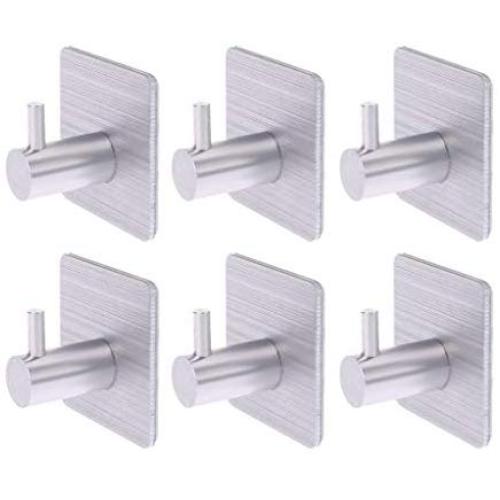 Cher9 6 Pcs Self Adhesive Hooks Home Kitchen Wall Door Hook Clothes Coat Bag Key Hanger Bathroom Towel Holder Storage Rack Aluminum
