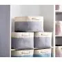 DECOMOMO Extra Large Foldable Storage Bin [3-Pack] Collapsible Sturdy Cationic Fabric Storage Basket Cube W/Handles for Organizing Shelf Nursery Home Closet & Office - Grey & Beige 15.8 x 12.5 x 10