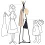 SONGMICS Coat Rack Stand, Coat Tree, Hall Tree Free Standing, with 9 Beech Wood Hooks, for Clothes, Hat, Bag, Black, Natural Grain URCR15BY