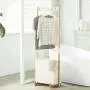 JFGUOYA Bamboo Coat Rack with Storage Basket, Bedroom Clothes Hanger Free Standing Hanging Rail - Laundry Hamper Garment Rack, Bamboo Coat Organizer with Clothes Hanger and Storage Shelves