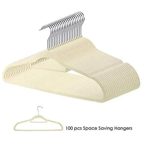 Yeshom 100Pcs Velvet Hanger Non Slip Clothes Suit Flocked Hangers Swivel Hook Ultra Thin Space Saving Closet