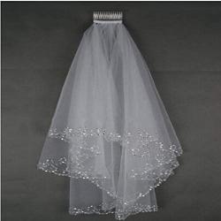 Sparkle Two Layer Short Wedding Veil White Beaded Edge Elbow Length Soft Tulle Accessoire Wedding Bridal Veils With Comb WHITE 75cm