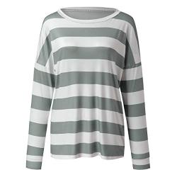 Toimothcn Womens Stripe Pullover Tops Loose Casual Long Sleeve T-Shirt Blouses