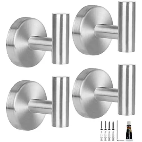 Bathroom Towel Hooks, 4 Pack Coat Hook Round Wall Hooks for Cabinet Closet Door, Heavy Duty Robe Hook, Two Ways to Install (Drill and Adhesive) for Bath Bedroom Kitchen Garage Hotel Bathroom Towel Hooks, 4 Pack Coat Hook Round Wall Hooks for Cabinet Closet Door, Heavy Duty Robe Hook, Two Ways to Install (Drill and Adhesive) for Bath Bedroom Kitchen Garage Hotel