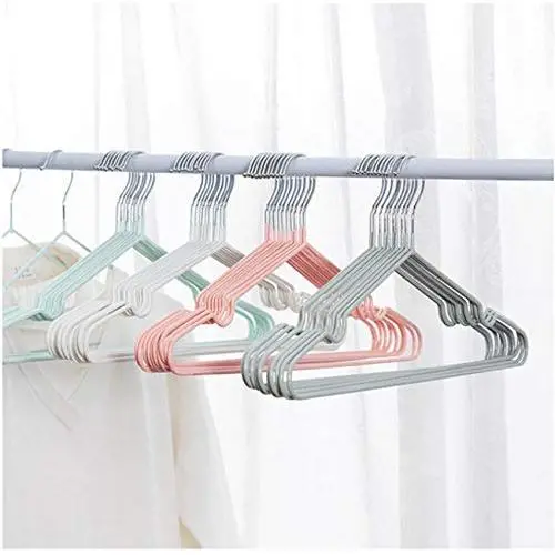 10Pcs T Shape Steel Wire Hangers for Clothes Storage Rack Anti-Skid Adult Coat Hanger Wardrobe Organizer Holder 40cm Random Color