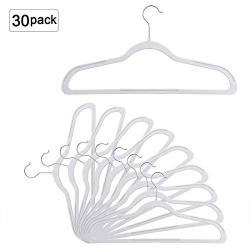 NUOKING Plastic Hanger, Ultra Thin with Non-Slip Rubber Coating Hanger,360 Degree Swivel Hook, Wider Size Hanger, Nonslip Clothes Hangers,30 Packs (White)