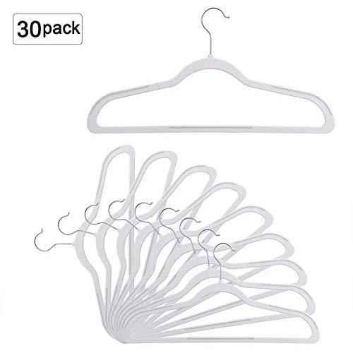 NUOKING Plastic Hanger, Ultra Thin with Non-Slip Rubber Coating Hanger,360 Degree Swivel Hook, Wider Size Hanger, Nonslip Clothes Hangers,30 Packs (White)