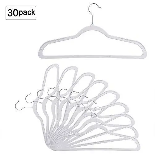 NUOKING Plastic Hanger, Ultra Thin with Non-Slip Rubber Coating Hanger,360 Degree Swivel Hook, Wider Size Hanger, Nonslip Clothes Hangers,30 Packs (White)