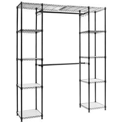 AyaMastro Black 71Inch Metal Storage Closet Wardrobe Cloth Hanger Organizer with Shelf and Expandable with Ebook