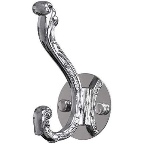 uxcell Dual Wall Hooks Zinc Alloy Wall Mounted Double Hooks Clothes Hanger Holder w Screws Plating Finish, Silver Tone