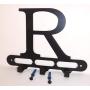 Capital Letter R Monogram Wall Hook Hanger. Satin Black. Solid Steel. Screws Included.