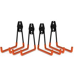 Garage Hooks Heavy Duty Storage Utility Hangers Wall Mount Garage Orgnaizier with Extended Double Arms for Ladders, Bikes, Heavy Tools, Garden Hoses, and Other Bulky Items (4 Pack/Orange Color)