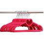 10pcs Random Color Heart Shaped Plastic Velvet Hangers Non-Slip Clothes Hanger with 360 Degree Swivel Hook