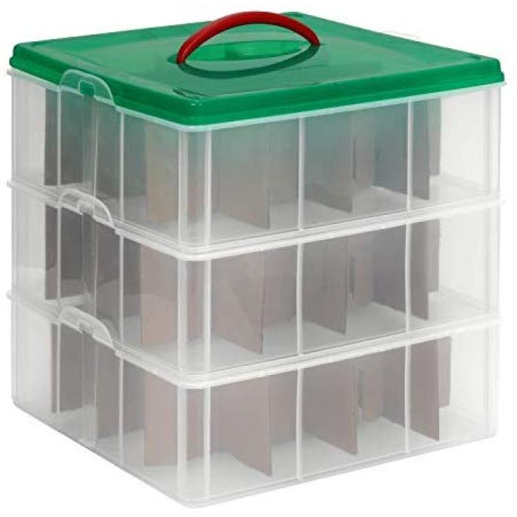 Sterilite 1427 Stack & Carry 2 Layer 24 Ornament Storage Box, Red