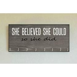Race Medal Holder/Running Medal Hanger SHE BELIEVED SHE COULD SO SHE DID- Wood Wall Mounted Medal Organizer. CUSTOMIZATION Available