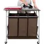 JINAMART Heavy Duty Rolling Laundry Hamper cart with Ironing board top & Wheels, 3 Section Removable Bag Sorter Basket with 4 side pockets, Laundry Organization Bins for Bedroom & Bathroom, Brown JINAMART Heavy Duty Rolling Laundry Hamper cart with Ironing board top & Wheels, 3 Section Removable Bag Sorter Basket with 4 side pockets, Laundry Organization Bins for Bedroom & Bathroom, Brown