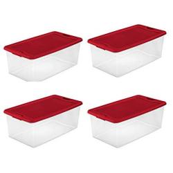 Sterilite 1499 106 Quart Latching Boxes Plastic Stackable Storage Container Bin (4 Pack)