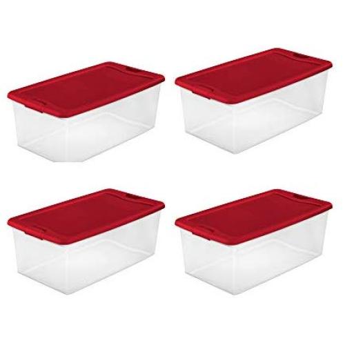Sterilite 1499 106 Quart Latching Boxes Plastic Stackable Storage Container Bin (4 Pack)