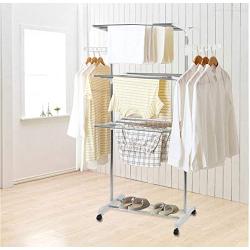 Stainless Steel Three-Layer Foldable Hanger Clothes Drying Rack Household Clothes Shoes Movable Hanger Baby Clothes Hangers