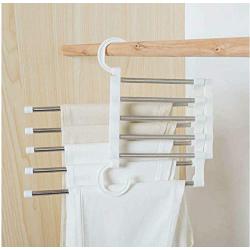 5pcs Random Color Household Accessories Save Space 5-in-1 Portable Multi-Function Stainless Steel Pants Hanger Clothes Dry Rack