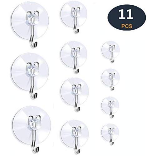 DSMY 11 Pack Suction Cup Wall Hooks, Home Kitchen Bathroom Wall Towel Robe Hangers, Utility Hooks, Hanging Supplies