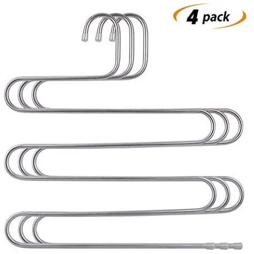 Ray-Velocity Stainless Steel Pants Hangers S-Shaped 5 Layers Hangers Closet Space Saver for Jeans Scarf Tie Clothes(4 Pack) (Sliver) Ray-Velocity Stainless Steel Pants Hangers S-Shaped 5 Layers Hangers Closet Space Saver for Jeans Scarf Tie Clothes(4 Pack) (Sliver)