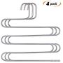 Ray-Velocity Stainless Steel Pants Hangers S-Shaped 5 Layers Hangers Closet Space Saver for Jeans Scarf Tie Clothes(4 Pack) (Sliver)