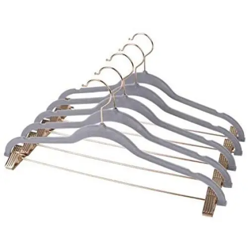 OnCloud-7 Grey Velvet Hangers with Clips 20 Pack, Non Slip Pants and Skirt Hangers with Rose Gold Hooks OnCloud-7 Grey Velvet Hangers with Clips 20 Pack, Non Slip Pants and Skirt Hangers with Rose Gold Hooks
