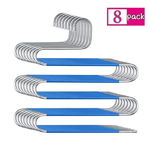 BUBM 8 Pack Pants Hangers S-Shaped, Stainless Steel Pants Hangers Jean Hangers Closet Space Saving 5 Layers Hangers for Pants Jeans Trousers Scarf Ties