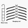 2pcs Multi-Layers Clothes Hanger 5 in 1 Detachable Pants Holder Wardrobe Anti-Slip Sponge T-Shirt Jeans Rack Space Saving Organizer