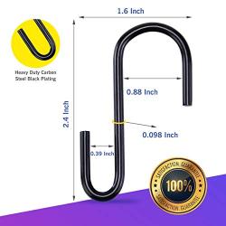 Rivexy 20 S Hook Pack - Black Coated, S Hooks for Hanging on Heavy Duty Shelving, Garage, Grid Wall, Storage Racks, Bakers Racks & Black Hanging Hooks for Hanging Pot & Pans on Shelf with Hooks