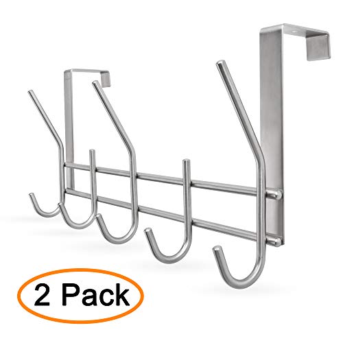 YUMORE Over The Door Hook,Stainless Steel Heavy Duty Door Hanger for Coats Robes Hats Clothes Towels, Hanging Towel Organizer,Space Saving Bathroom Hooks Use Directly Without Installation, Pack of 2